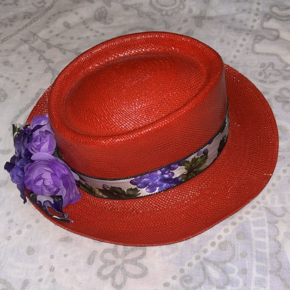 Pinzano Handwoven Brim Hat Weave Purple Flowers 6 7/8 main image 9
